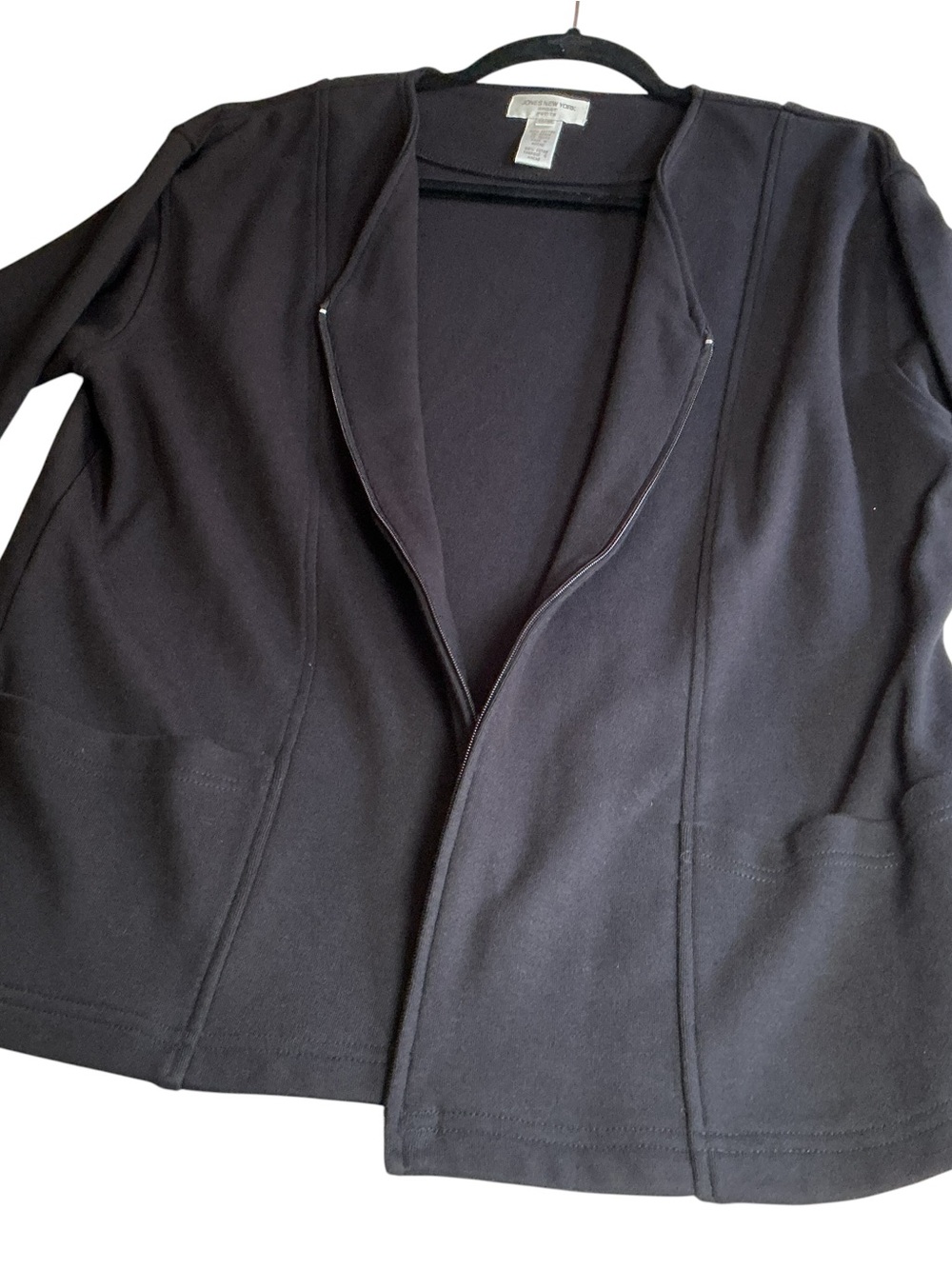 Jones New York Petite Medium Black Cotton Full Zip Knit Jacket Cardigan Pockets - Picture 8 of 10